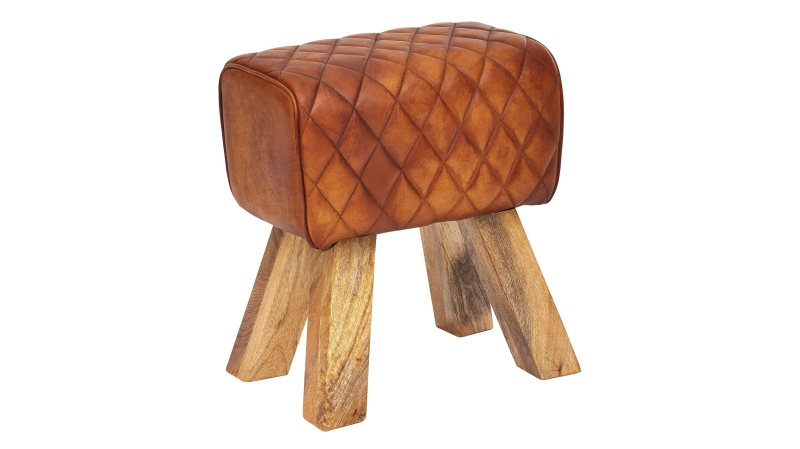 Sitz- & Fußhocker Echtleder braun - Mango massiv lackiert - RIST