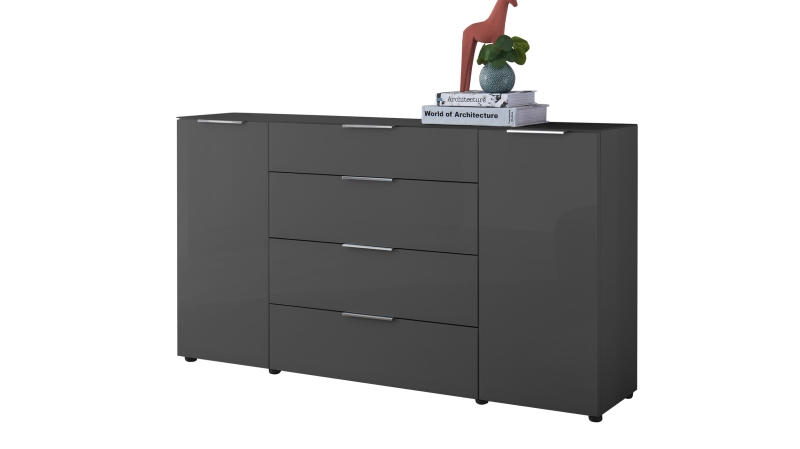 Sideboard 4 Schubladen - anthrazit - Glasfront - 180 cm - SANTORIN