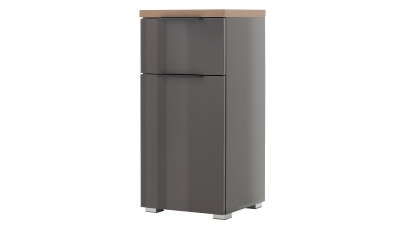 Bad Unterschrank grau hochglanz - Eiche 40 cm- MUNDI