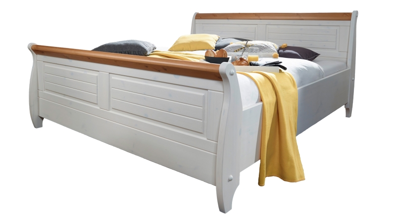 Massivholzbett 180 cm Kiefer massiv weiß gewachst - MATILDA