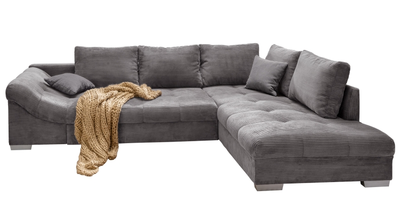 Ecksofa Wohnlandschaft Cordbezug grau 298 x 202 cm - ALVITO