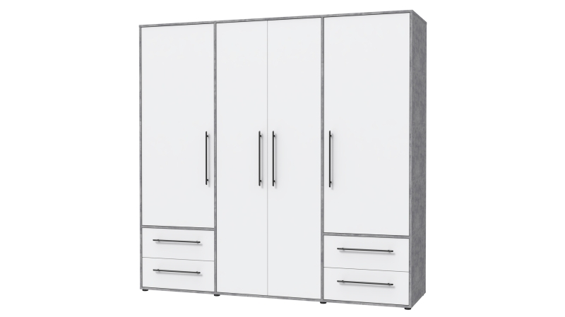 Kleiderschrank weiß - betonoptik - 206 cm - 4 Türen - MOKKARIS