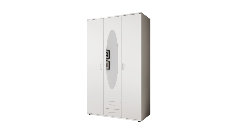 Kleiderschrank mit Spiegel 120 cm weiß - 3-türig - PAUL
