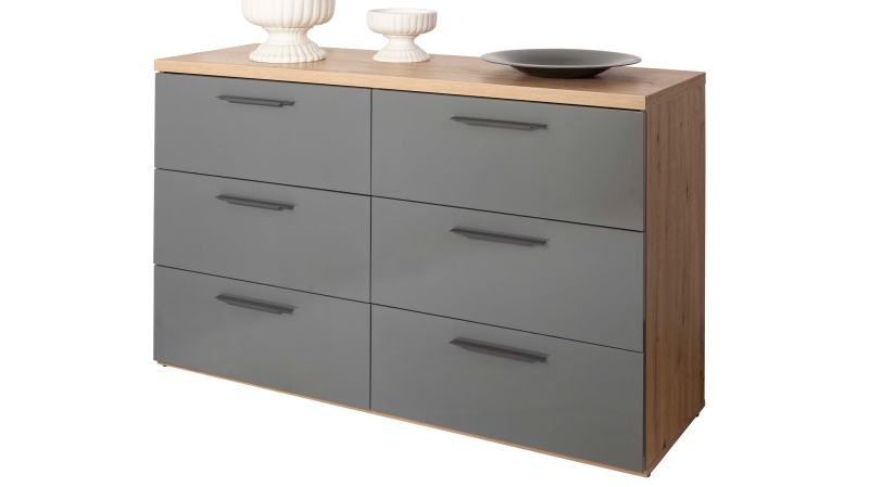 Kommode mit Schubladen grau hochglanz 136 cm - SPOSAMI