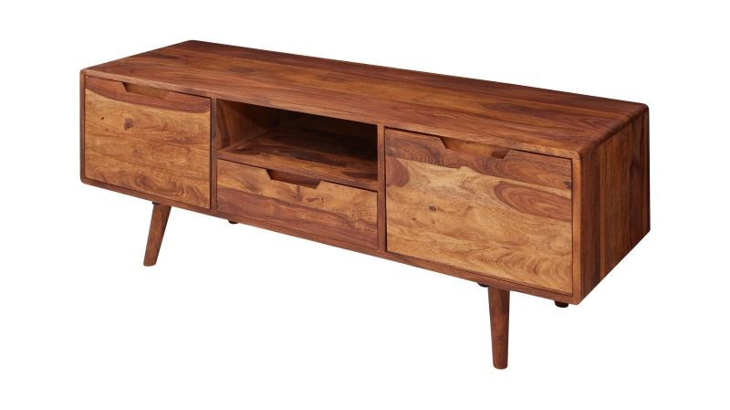 TV-Lowboard Sheeshamholz massiv gebeizt 135 cm - HALLA 