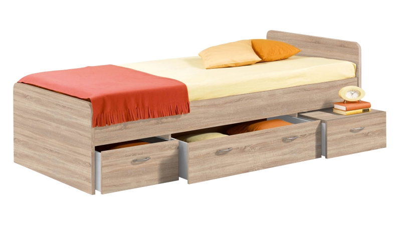 Jugendbett mit 2 Schubladen 90 x 200 cm Sonoma Eiche - BORO
