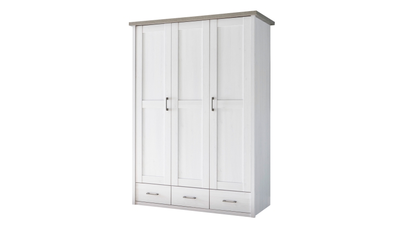 Kleiderschrank 148 cm Pinie weiß 3-türig - LUCA