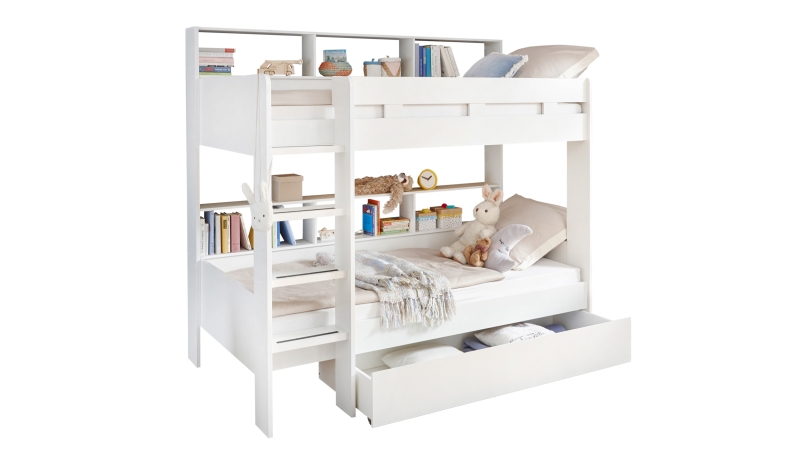 Etagenbett mit Bettkasten 90 x 200 cm weiß - Kinderbett - JUSA