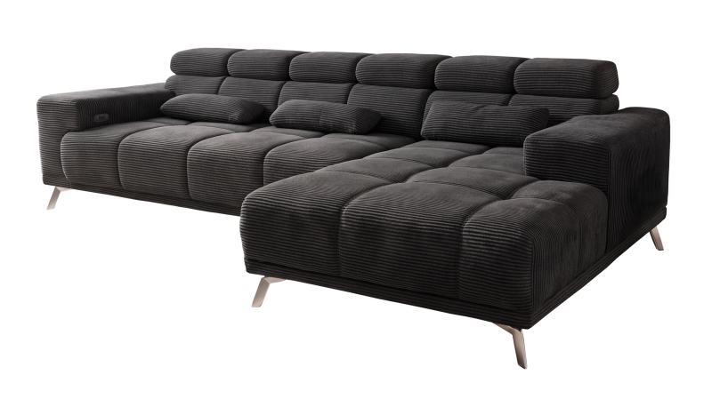 Ecksofa Cord grau elektrisch ausfahrbar 285 cm - OT rechts - SPEED