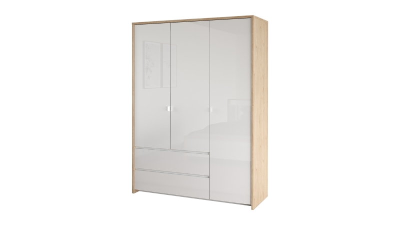 Kleiderschrank 149 cm weiß hochglanz - Jackson Hickory 3-türig - NEXT