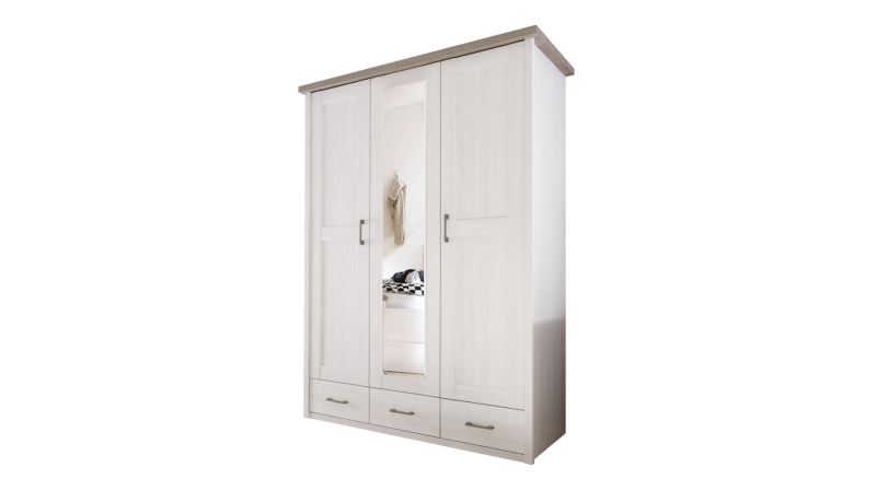 Kleiderschrank mit Spiegel 148 cm Pinie weiß 3-türig - LUCA
