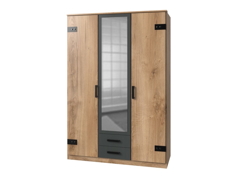 Kleiderschrank mit Spiegel Plankeneiche - graphit - 135 cm LIVERPOOL