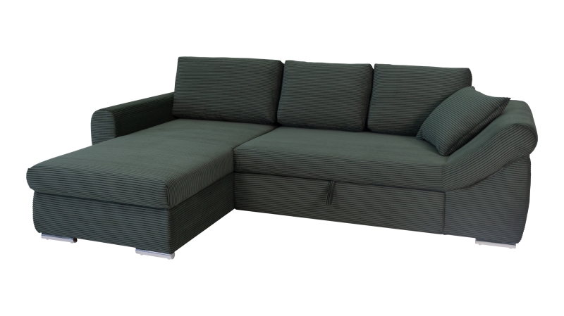 Ecksofa Schlaffunktion Bettkasten grün Cord 261 cm - RAMONA