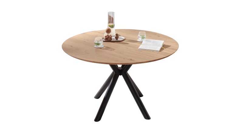 Esstisch Massivholztisch 120 cm rund Wildeiche geölt - ARVID