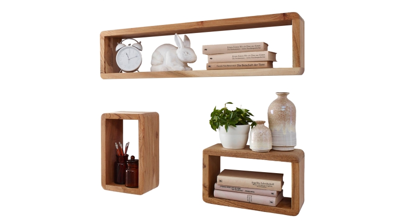 Wandregal 3er-Set Akazie massiv lackiert 80 cm - BURSA