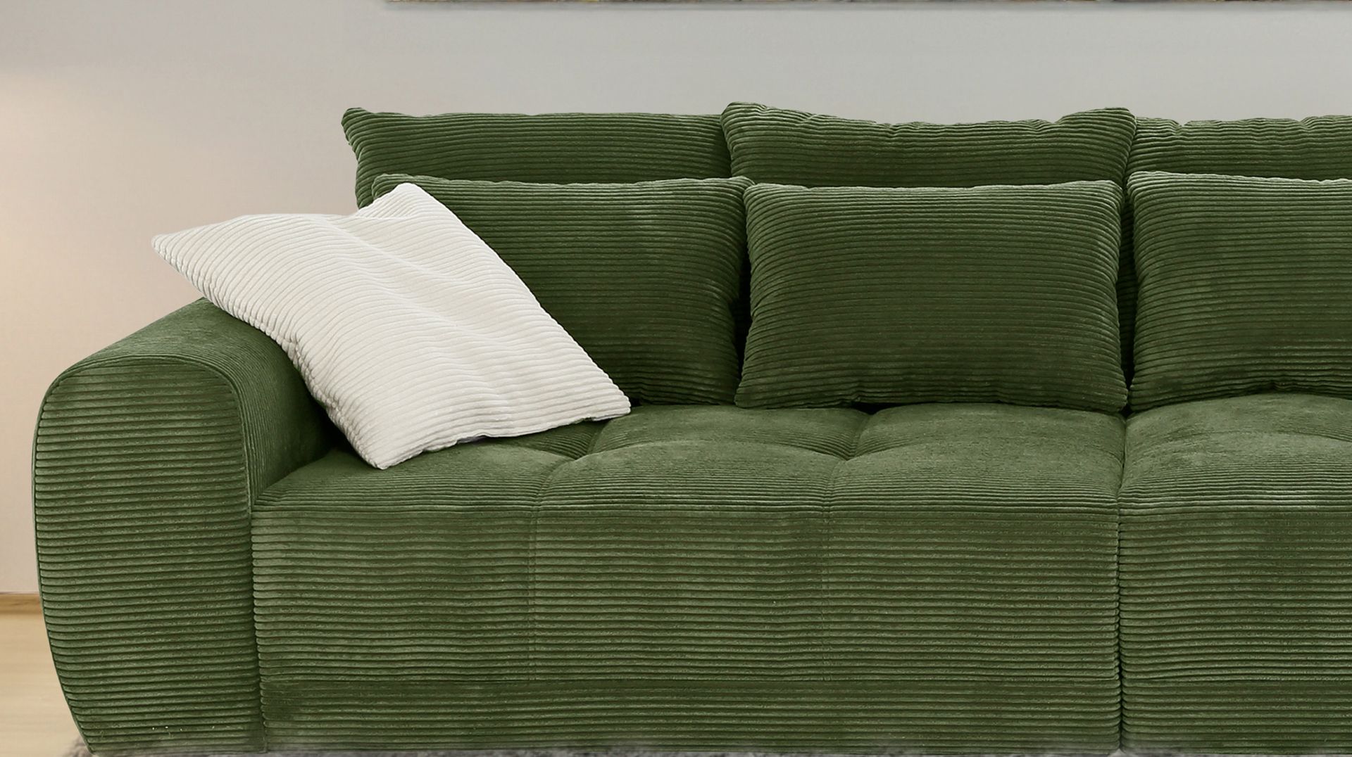 Big Sofa JANNI Cord grün mit Federkern Die Möbelfundgrube