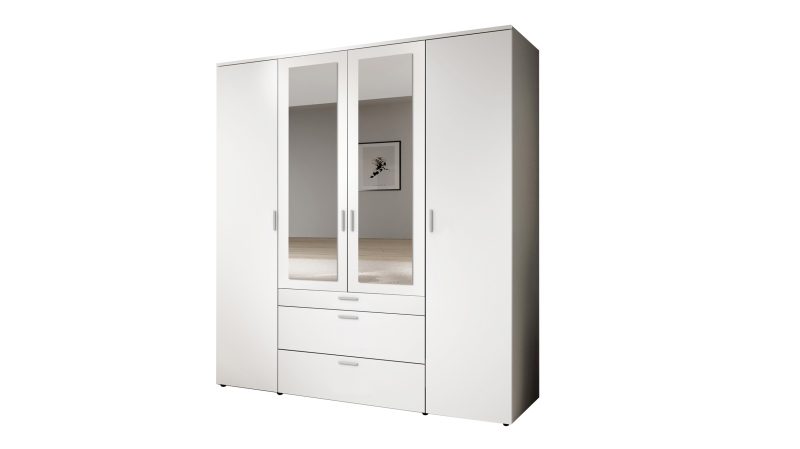 Kleiderschrank weiß mit Spiegel - 180 cm - 4-türig - VESALA