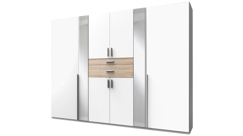 Kleiderschrank mit Spiegel - weiß - Sägerau Eiche - 270 cm - CHEEP