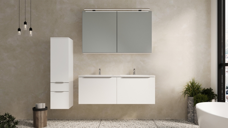 Badmöbel-Set weiß matt - 3 Teile mit HS - Waschtisch 121 cm - SANTANA