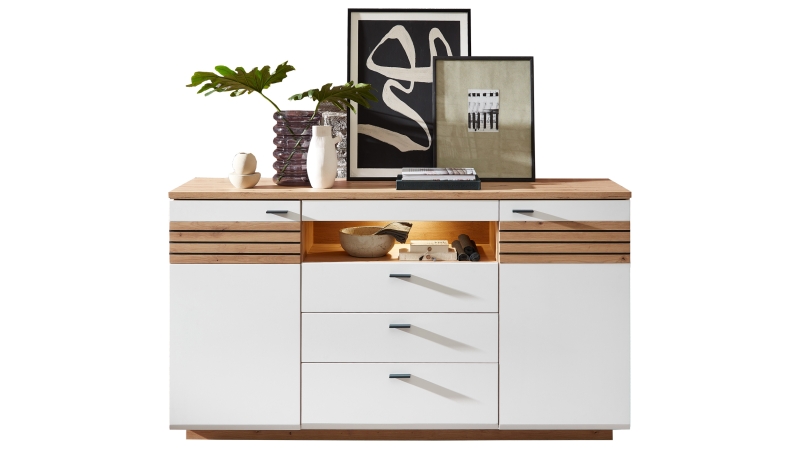 Sideboard mit Beleuchtung - weiß Artisan Eiche - 175 cm - FRESNO