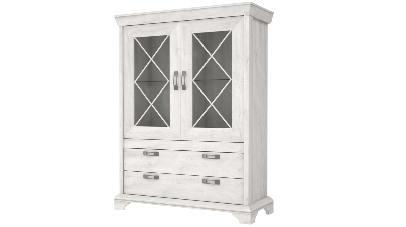 Vitrine mit 2 Glastüren Pinie weiß Breite 123 cm - KASHMIR