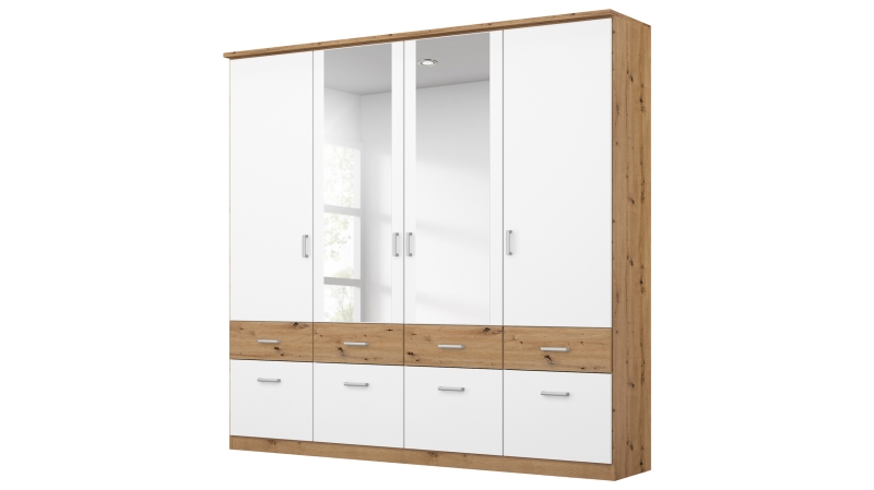 Kleiderschrank Spiegel - 181 cm - Artisan Eiche - weiß - rauch - BREMEN-EXTRA