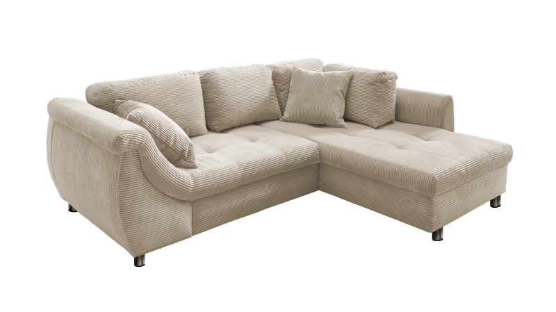 Ecksofa Cord beige Schlaffunktion Bettkasten 250 x 190 cm - AGIRA