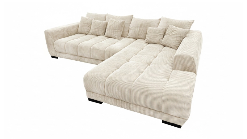 Ecksofa Cord beige elektrisch ausfahrbar 300 cm - OT rechts - ARTEMIS