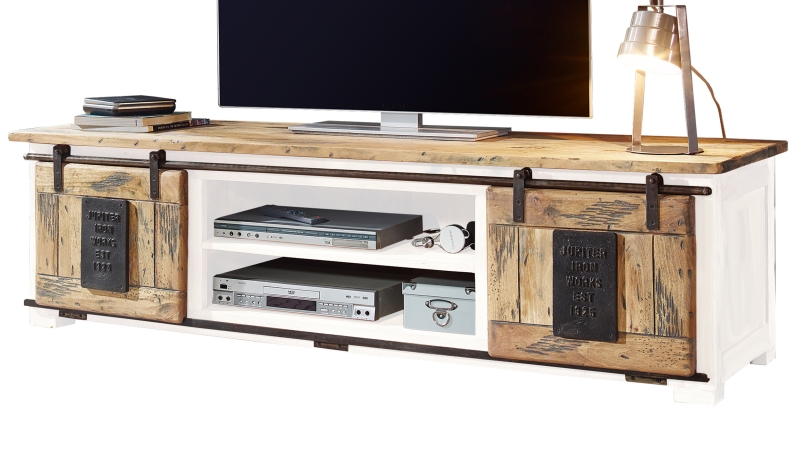 TV-Lowboard 2 Rolltüren Massivholz weiß Mango 180 cm - EMANUEL