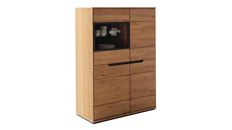 Highboard mit Glastür Wildeiche geölt teilmassiv 93 cm - ARAYA