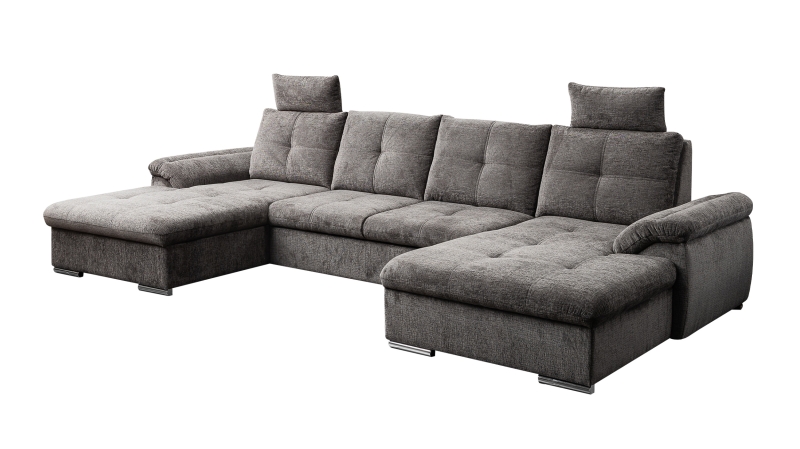 Wohnlandschaft Schlaffunktion grau Bettkasten - 339 cm - ELBA