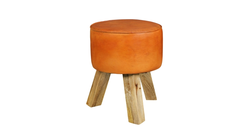 Sitz- & Fußhocker rund Echtleder braun Mango massiv - SILVAS