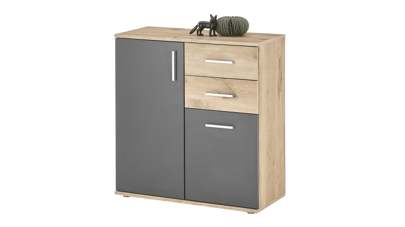 Kommode Viking Oak - grau 80 x 84 cm 2 Schubladen - BOBBY