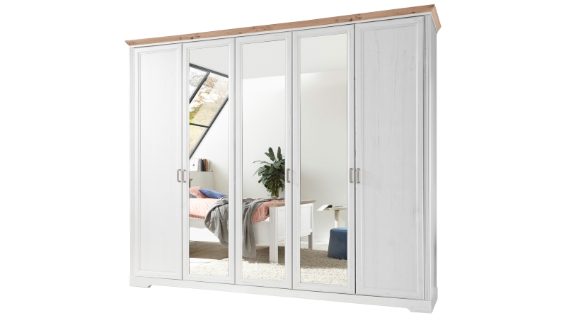 Kleiderschrank mit Spiegel - weiß - Artisan Eiche - 266 cm - JASMIN