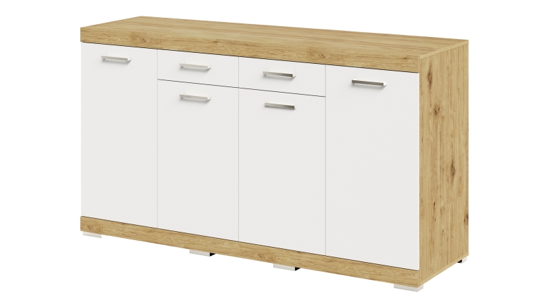 Kommode weiß Artisan Eiche 160 x 50 cm - 2 Schubladen - BRISTOL