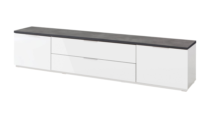 TV - Lowboard Steinoptik - weiß hochglanz 240 cm - MUNDI 