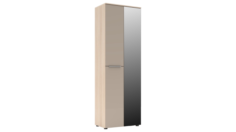 Garderobenschrank Spiegel beige Glasfront Eiche 65 cm - SANTORIN