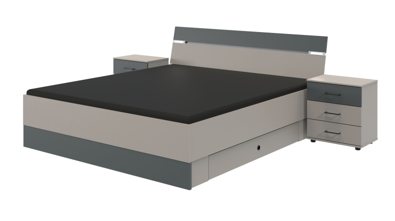 Bettanlage 180 x 200 cm grau - graphit - Stauraum - XANTEN