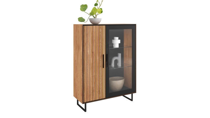 Vitrine mit Glastür Eiche teilmassiv geölt Breite 102 cm - BELLA