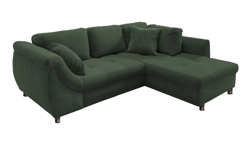 Ecksofa Cord grün Schlaffunktion Bettkasten OT rechts - LUNARO