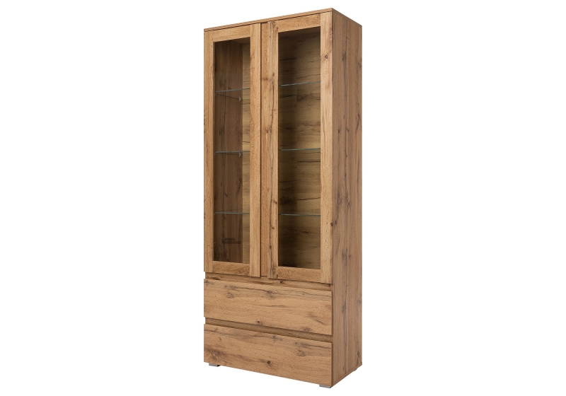 Vitrine mit 2 Glastüren Honig Eiche Breite 80 cm - IMAGE