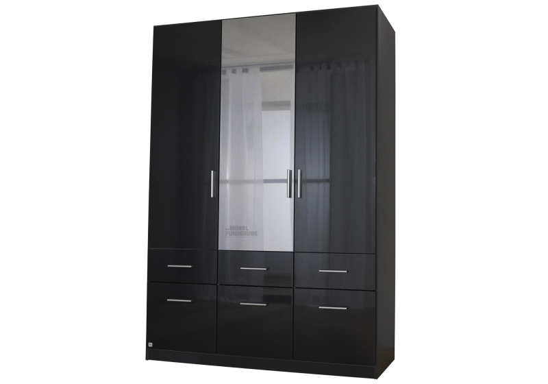 Kleiderschrank mit Spiegel - hochglanz grau - 136 cm - rauch - CELLE