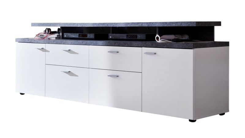 Trendteam Smart Living – TV-Lowboard Mood In Bianco E Melaminico Scuro, Mobile TV Moderno Con Ante
