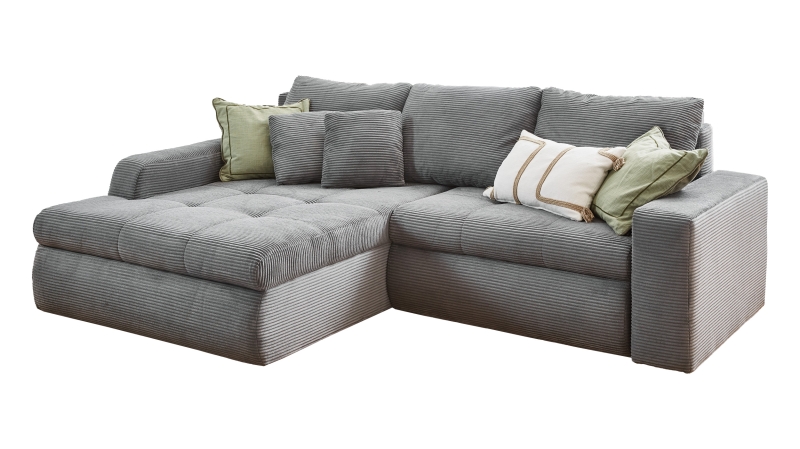 Ecksofa Cord grau mit Schlaffunktion 241 x 175 cm - LUNO