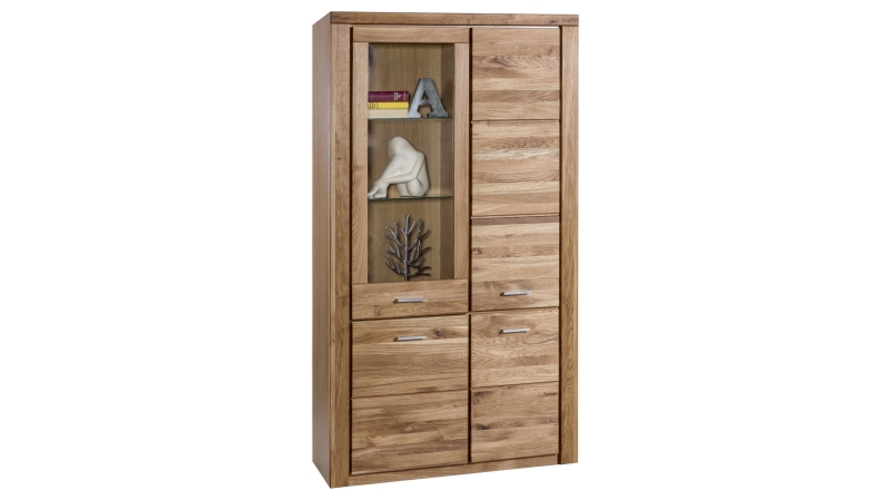 Vitrine mit Glastür Wildeiche teilmassiv geölt Breite 108 cm - FREYJA