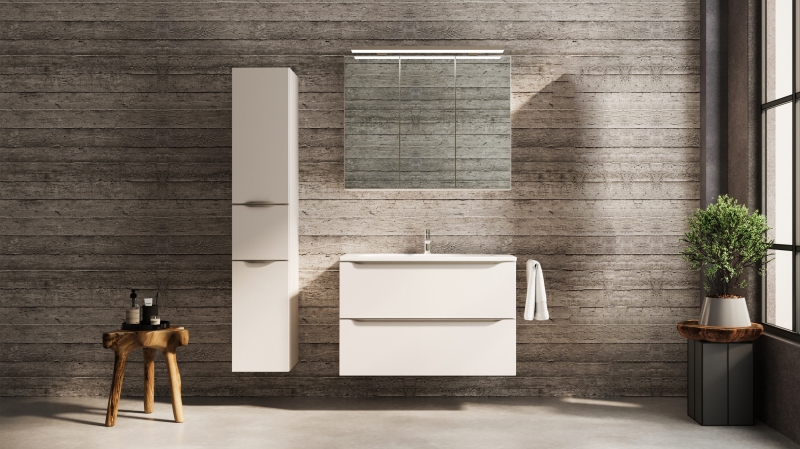 Badmöbel-Set grau - 3 Teile mit HS - Waschtisch 90 cm - LISANDRO