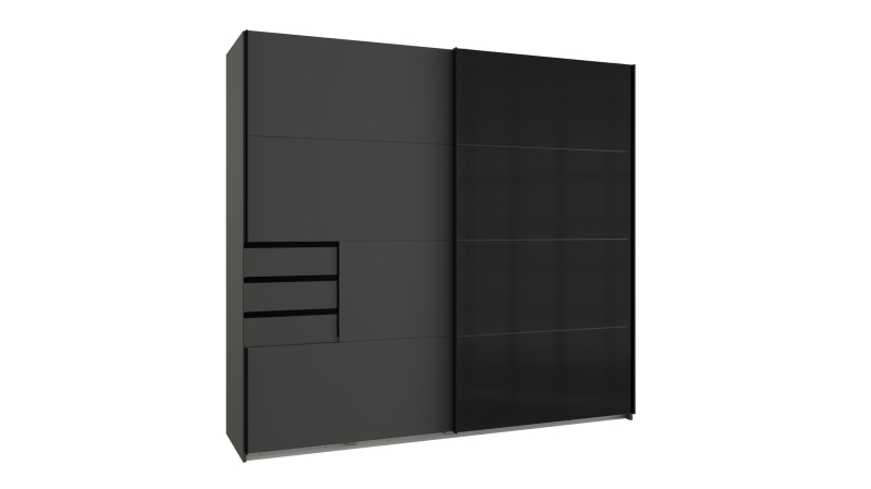 Schwebetürenschrank graphit - schwarz - Glasfront - 225 cm - SAIGON