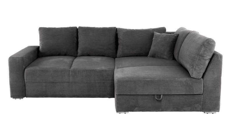 Ecksofa Cord Schlaffunktion grau - Bettkasten 260 cm - JANIS
