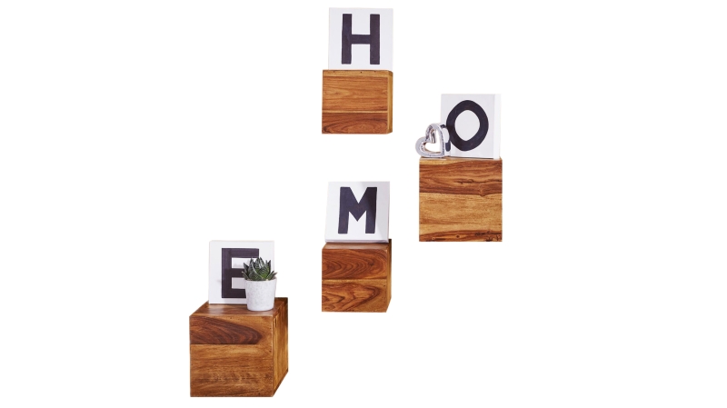 Wandregal 4er-Set Sheesham gebeizt massiv 25 cm - MIKKO