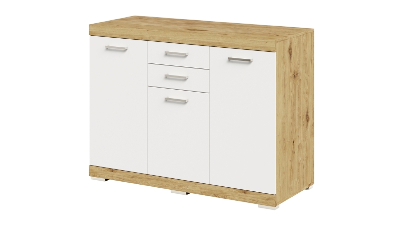 Kommode weiß Artisan Eiche 120 x 50 cm - 2 Schubladen - BRISTOL